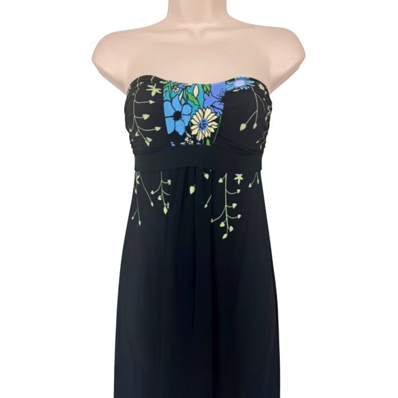 Ruby Rox Strapless Black Floral Maxi Dress Size M S Summer Wedding Vacation - Picture 2 of 7